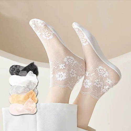 5 Pares De Calcetines De Malla De Encaje A Media Pantorrilla