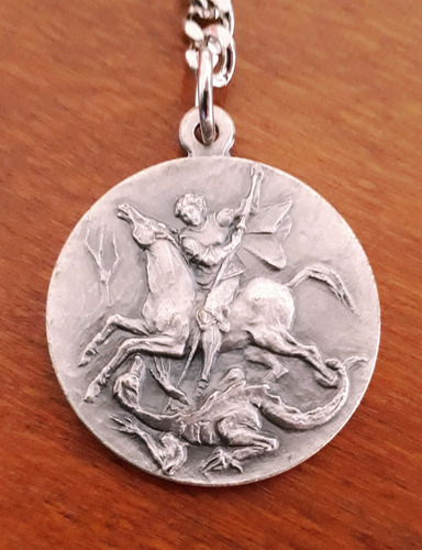 Medalla San Jorge Zamak Italiana + Cadena Acero / Alpaca