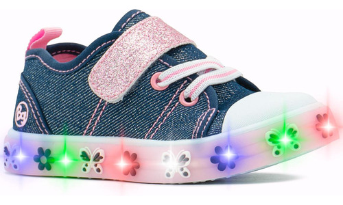 Tenis Luces Led Niña Bubble Gummers Samara Mezclilla 12-17