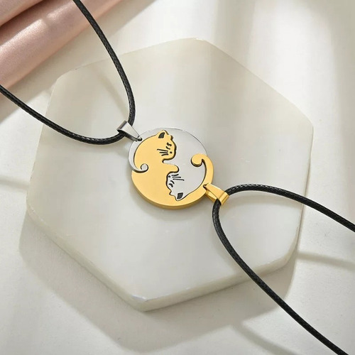 Imagen 2 de 10 de Collar Pareja Novios Gatos Corazon San Valentín Regalo Amor