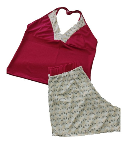 Pijama 2 Piezas Color Rojo Blusa De Copa