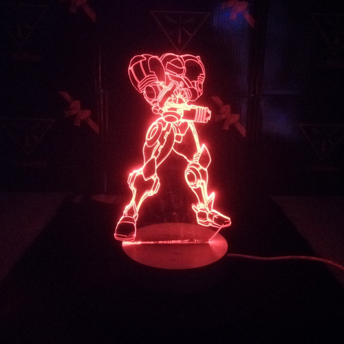 Lámpara 3d Samus Aran Metroid Base Madera