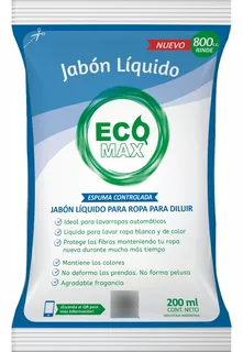 Sobre Ecomax Jabon Liquido Ropa Concentrado Para Diluir