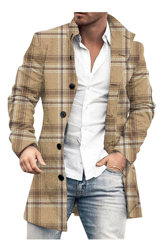 Abrigo N De Lana Con Estampado De Celosía Para Hombre, Cuell