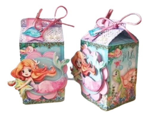 10 Cajitas Milk Box En 3d Grandes De Sirena