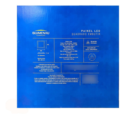 Kit 8 Painel Plafon Led Embutir 40x40cm 32w 6500k Blumenau