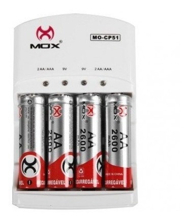 Carregador De Pilhas Bi-volt Com 12 Unid Mox Mo-cp51original