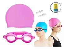Comprar Kit Natación Gorro De Silicona + Lentes Con Tapa Oídos 