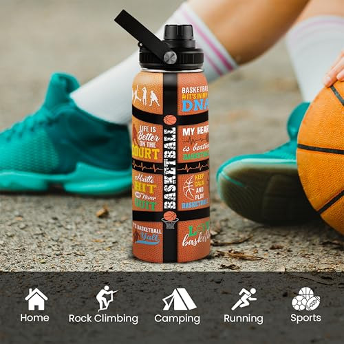 Botella De Agua De Baloncesto Sandjest De 32 Oz, Acero Inoxi