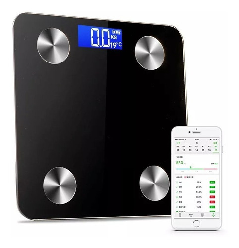 Bascula Digital Bluetooth Inteligente Grasa Corporal Color Negro