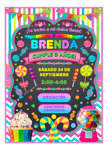 Candyland Invitación Chalkboard Interactiva Con Botones Mapa