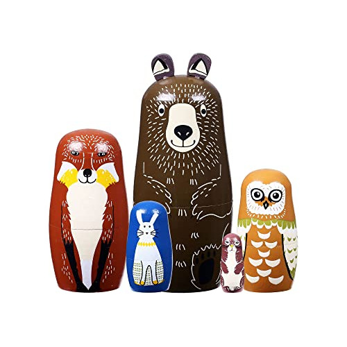 Yoption 5pcs Ruso Matryoshka Muñecas De Madera Hecha A Mano