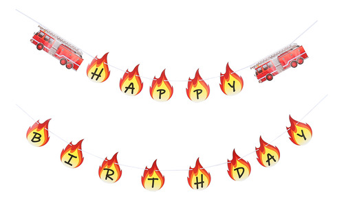 Set De Feliz Cumpleaños De Red Fireman Con Pancartas Y Bande