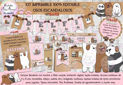 Kit Imprimible Candy Osos Escandalosos Rosa 100% Editable