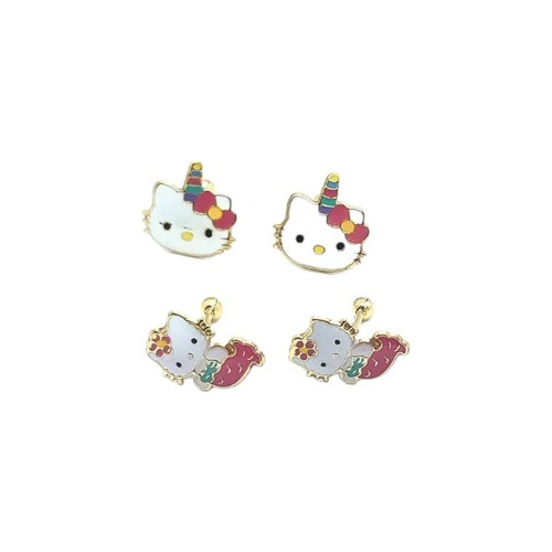 Aretes Oro Laminado, 2 Pack Kitty Rosa , Joyería