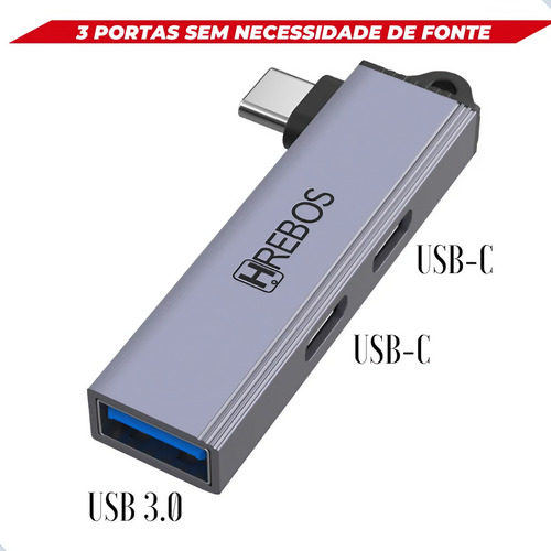 Adaptador Otg Hub 3 In 1 Duplo Usb C Tipo C Usb 3.0 Notebook