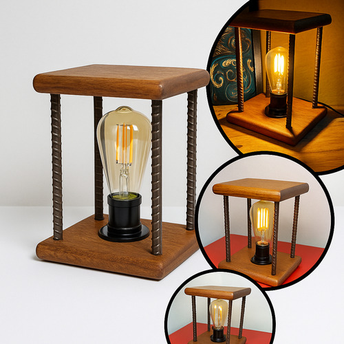 Par De Abajur De Madeira Marrom Para Criado-mudo E Quarto Luminária Moderna, Elegante, Atemporal Com Design Exclusivo E Acabamento Premium 110v/220v