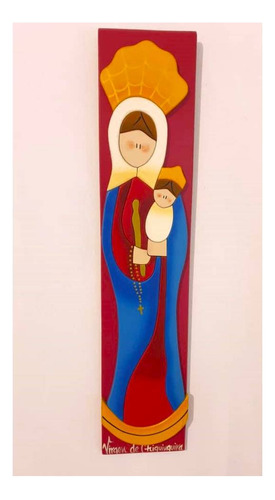 Virgen De Chiquinquirá En Madera Relieve 55 X 12 Cms
