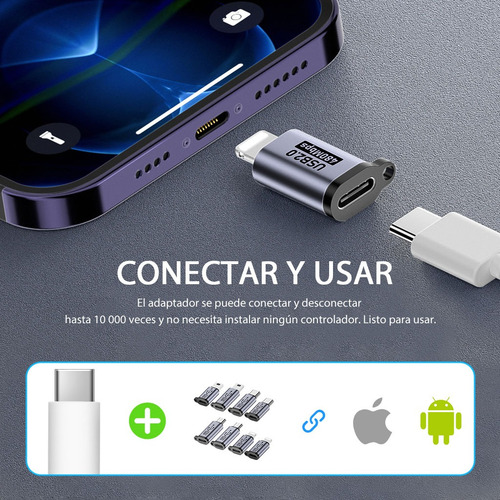 8 Pzs Adaptador Alloy Otg Usb Tipo C Hembra A Usb 3.0 Macho