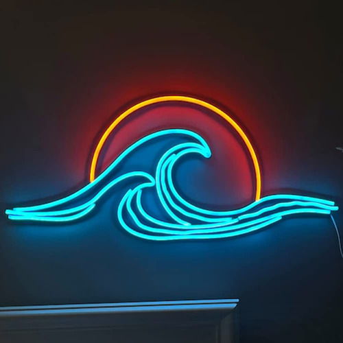 Letrero Neon Onda Puesta Sol Oceano Luz Led Para Decoracion