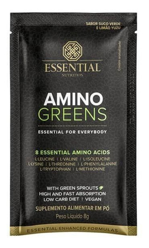 Amino Greens Vegan Essential Sachê 8g Suco Verde Limão Yuzu Sabor SUCO VERDE E LIMÃO YUZU