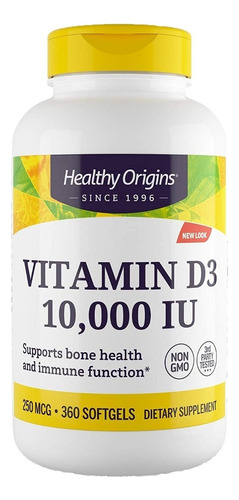Suplemento em softgels Healthy Origins  Vitamin D3 10000 IU vitaminas Vitamin D3 10000 IU em pote 360 un