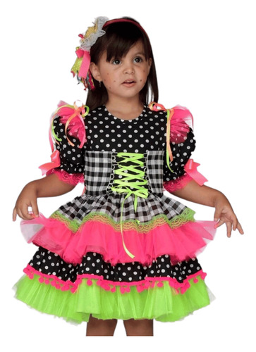 Vestido Infantil Festa Junina Bambolê Neon 652