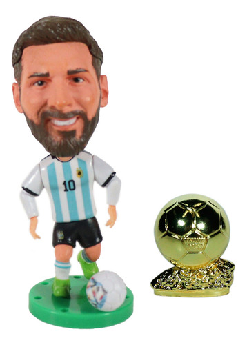 Boneco Miniatura Messi Com Bola De Ouro Seleção