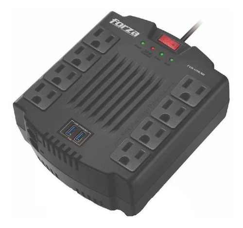 Regulador Voltaje Automático Forza 1200va / 8 Tomas + 2 Usb