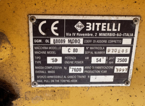 Rodillo Vibrocompactador Articulado Tambor Liso Bitelli C-80