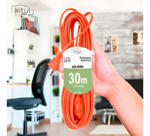 Extensión Eléctrica Multi Contacto Doméstica 30 Metros Uso Rudo Color Naranja