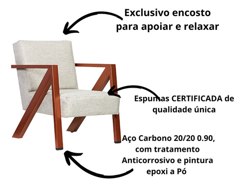 Poltrona Texas 1 Lugar Linho Bege Base De Aço Bronze