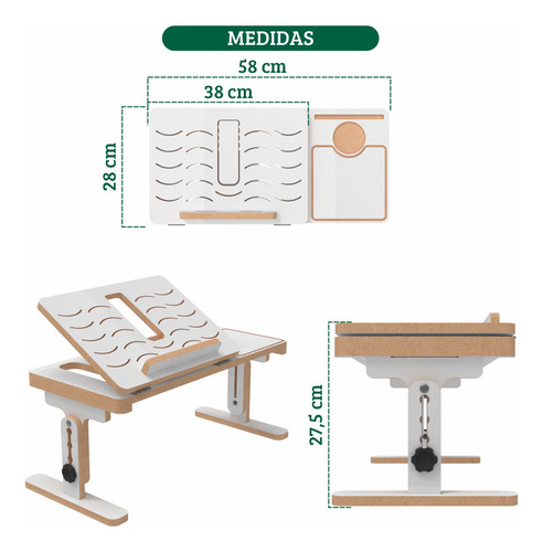 Suporte P/ Notebook Regulável Mdf Cama Sofá Ergonomia Branco