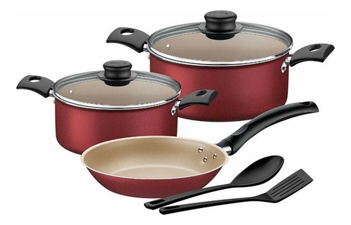 Imagen 1 de 4 de Juegos De Bateria Cocina Tramontina Turim Rojo Espatula