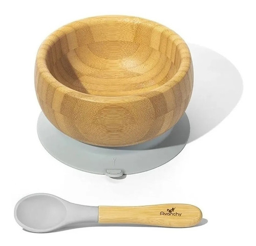 Imagen 1 de 5 de Bowl Plato Bebé Madera Bambu Y Silicona C/cuchara Avanchy