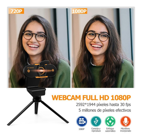 Cámara Web Con Micrófono Para Videoconferencia Usb 1080p Hd
