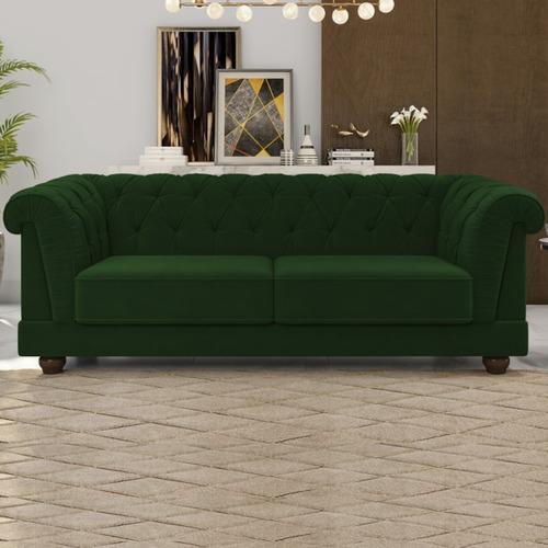 Sofa 3 Lugares 220 Cm Ponteio Veludo Sl 947 Moll Cor Verde-escuro