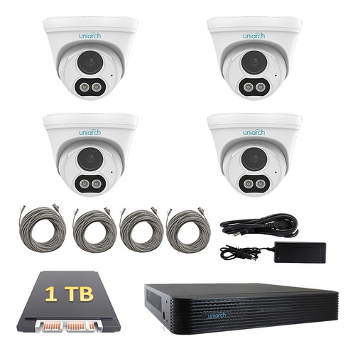 Kit Uniarch Ip Cámara 3mp Microfono Nvr Poe 4ptos Disco 1 Tb Color Blanco