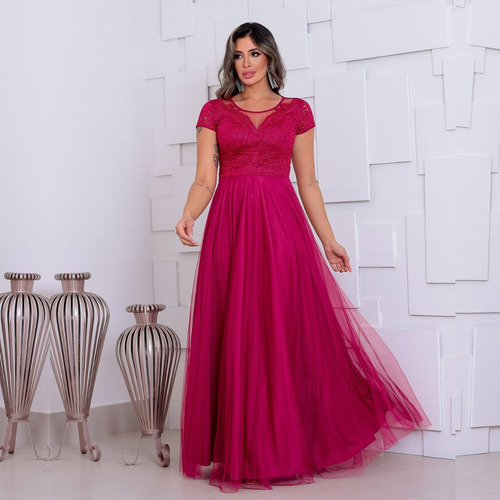 Vestido Festa Marsala Ombro A Ombro - Madrinha Luxo