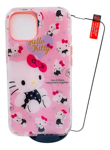 Funda Hello Kitty + Mica Cristal Para iPhone 13 / 14