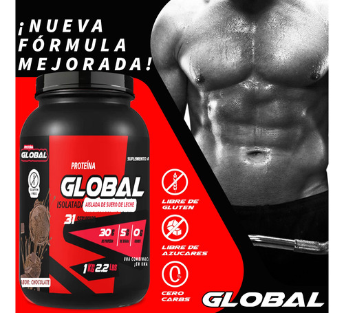 Proteína Whey Hidrolizada Global 31 Servicios Sabores 1kg Chocolate