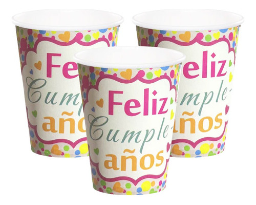 Pack 10 Uds Vaso De Cartón Con Frase Feliz Cumpleaños