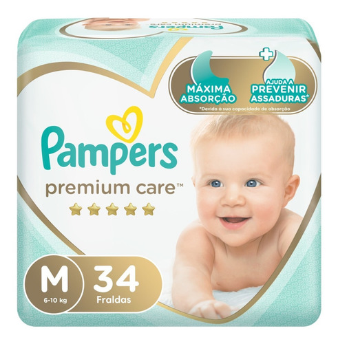 Fraldas Descartáveis Infantis Premium Care Com 34 Unidades Tamanho M Pampers
