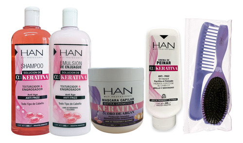 Han Shampoo + Enjuague + Mascara + Crema Keratina+ Kit Peine