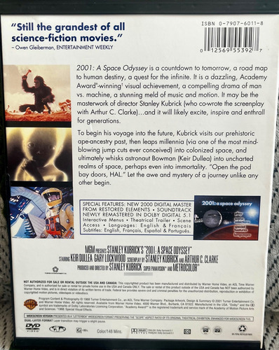 Dvd 2001 Odisea Del Espacio Kubrick Región 1. Estuche Cartón (Usado)