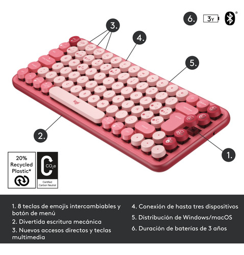 Logitech Pop Keys Teclado Mecánico Inalámbrico Heartbreaker