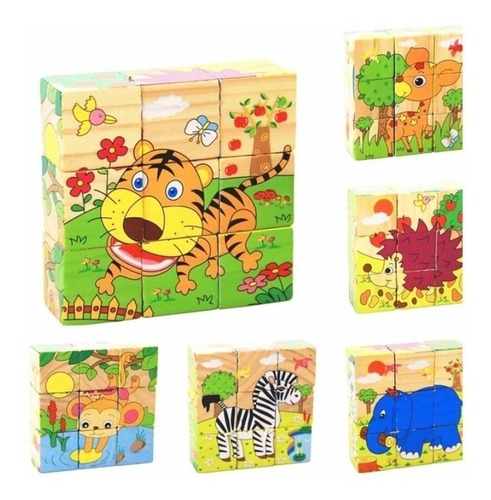 Imagen 3 de 9 de Rompecabezas Madera 6 En 1 Juguete Cubo Didáctico 9 Pcs
