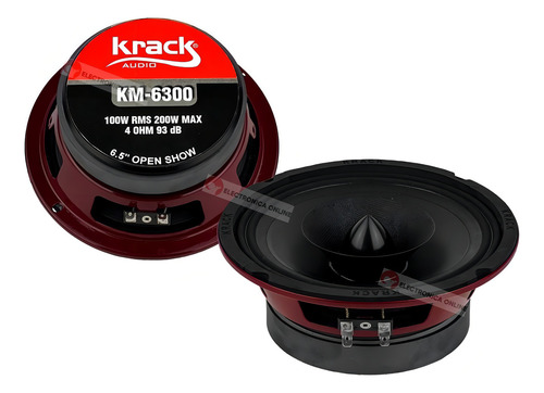 Bocina tipo midrange Krack Audio KM-6300 para carro/camioneta color negro de 4Ω 6" x 6" x 6 " x 2 unidades