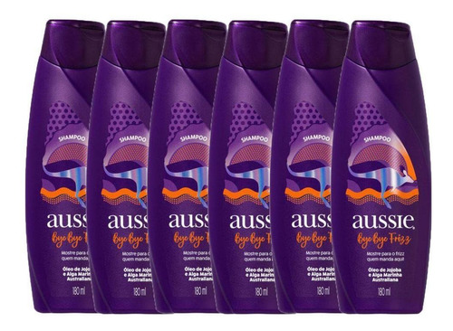 Kit 6 Shampoos Aussie Bye Bye Frizz Maciez E Brilho 180ml