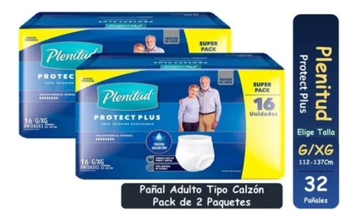 Pack 2 Plenitud Pants Adulto Tallas G - Xg ( 16 U X Paquete)
